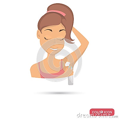 The girl uses antiperspirant color flat icon for web and mobile design Vector Illustration