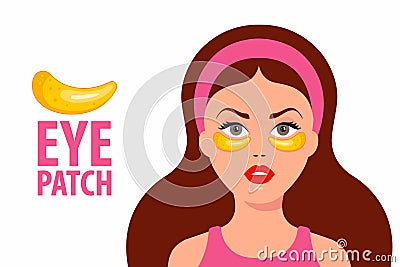 Girl uses patch for eyes. cosmetic anti-wrinkle care. Vector Illustration