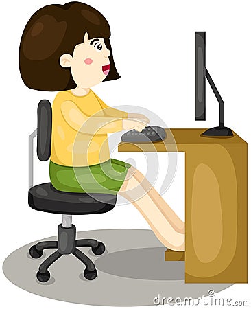 Girl using computer Vector Illustration