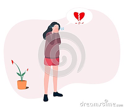 A crying girl feeling so sad and stressed Vector Illustration