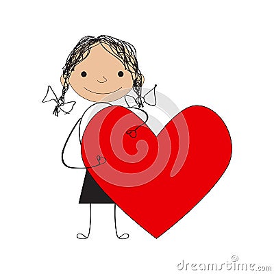 girl with valentine heart Vector Illustration