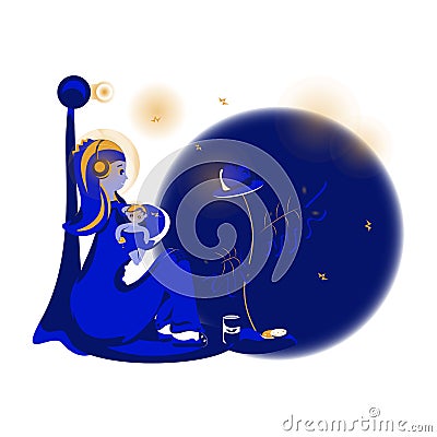 A cosmic mother with a child Vector Illustration