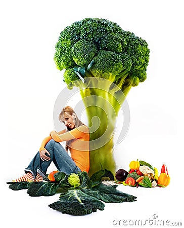 Girl and vegetabes Stock Photo