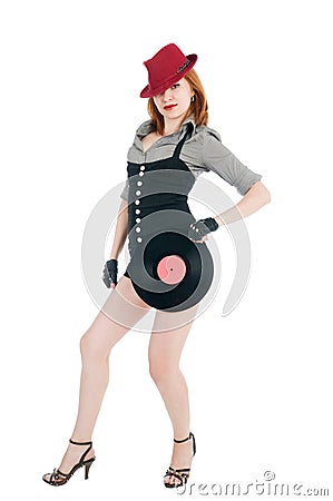 Girl with vinil disc Stock Photo