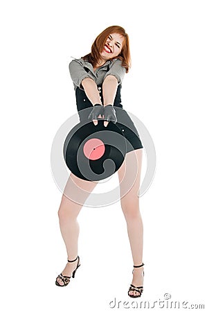 Girl with vinil disc Stock Photo
