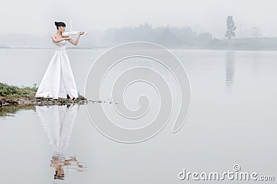 Girl and violin Stock Photo