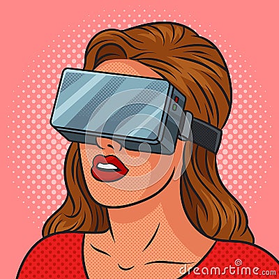 girl virtual reality glasses pinup pop art raster Cartoon Illustration