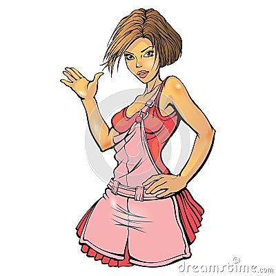 Girl Waitress co Vector Illustration