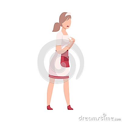 Girl Waitress Uniform, Restaurant or Cafe Worker Character Flat Vector Illustration Vector Illustration