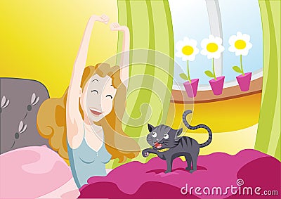 Girl waking up Vector Illustration