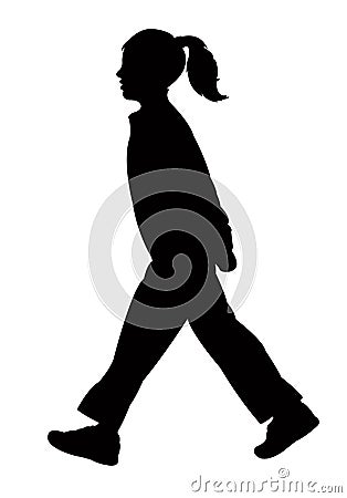 A girl walking, black color silhouette Stock Photo