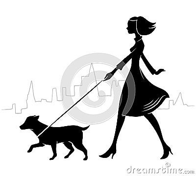Girl walking a dog Vector Illustration