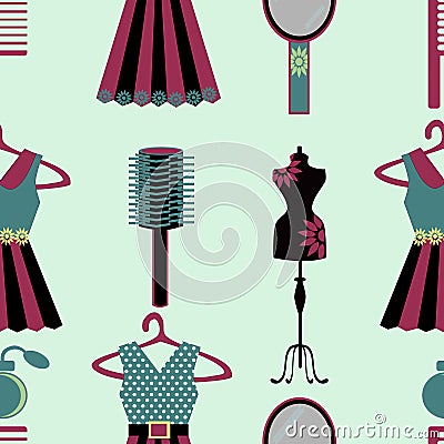 Girl wardrobe stuffs seamless Stock Photo