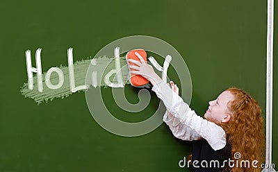 Girl washes with chalkboard word Stock Photo