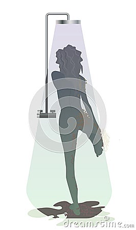 The girl washes in the shower. The woman has a slim beautiful figure Cartoon Illustration