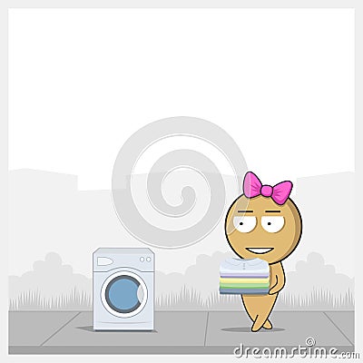 Girl washing clothes. Woman washing clothes. Laundry. Linen Vector Illustration