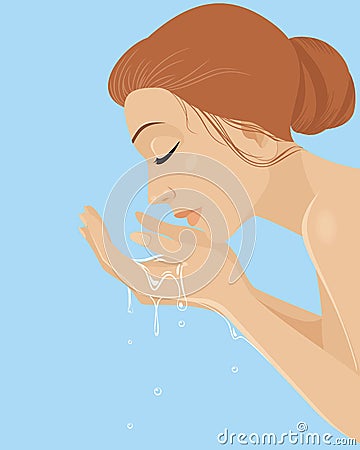 Girl washing face Vector Illustration
