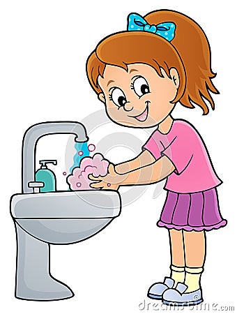 Girl washing hands theme 1 Vector Illustration