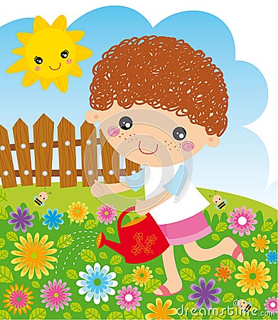 Girl with watering can Stock Photo