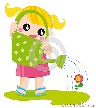 girl with watering can Stock Photo