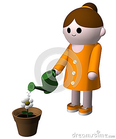 Girl watering flower Cartoon Illustration