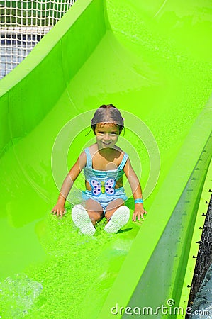 Girl on waterslide Stock Photo