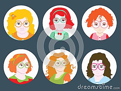 Girl with Wavy Hair and Glasses Vector Illustration Vector Illustration