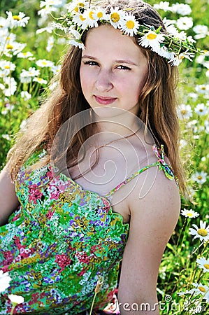 Girl wearing garland Stock Photo