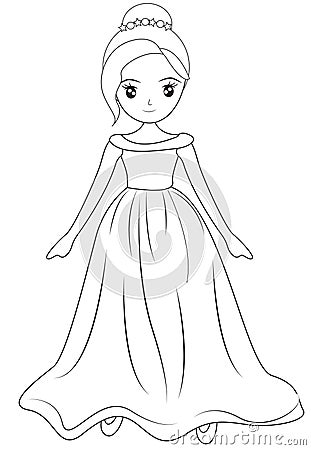 Girl Wearing A Long Gown Coloring Page Stock Illustration - Image: 54173090