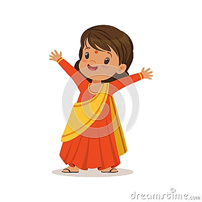 Girl wearing sari dress national costume of India colorful character vector Illustration Vector Illustration