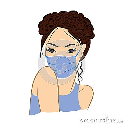 Girl wearing surgical mask Vector Illustration
