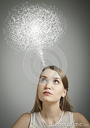 Girl in white and chaos. Stock Photo