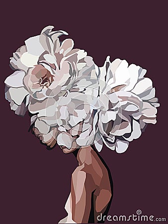 Girl with white flowers INSTEAD head abstract illustration Vector Illustration