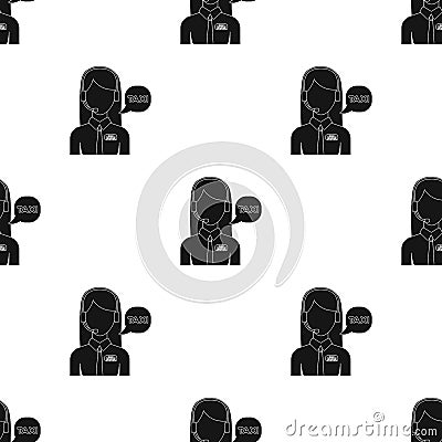 Girl in a white shirt with headphones.Call centre manager takes a taxi booking. Taxi station single icon in black style Vector Illustration