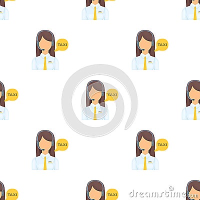 Girl in a white shirt with headphones.Call centre manager takes a taxi booking. Taxi station single icon in cartoon Vector Illustration