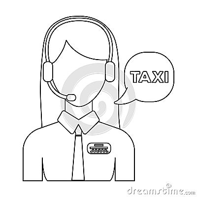 Girl in a white shirt with headphones.Call centre manager takes a taxi booking. Taxi station single icon in outline Vector Illustration