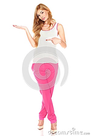 Girl in a white shirt and pink pants Stock Photo