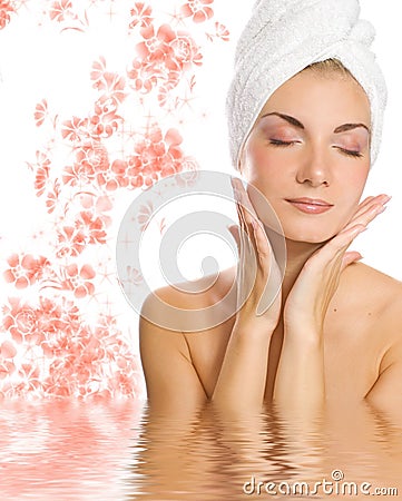 Girl with white towel Stock Photo