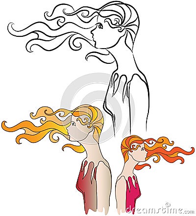 Girl In the Wind Vector Illustration