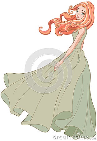 Girl in the Wind Vector Illustration