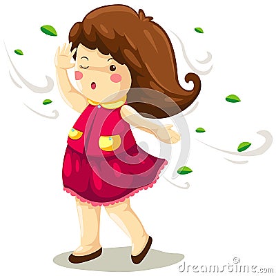 Girl in windy Vector Illustration