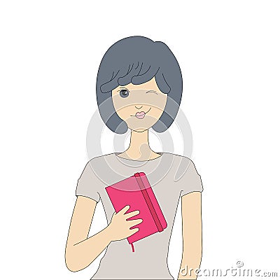 Girl winking and holding in hand Vector Illustration