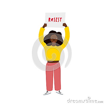 Girl Woman resist banner character illustration Cartoon Illustration