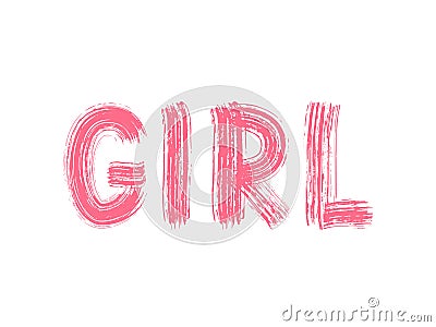 Girl word. Hand Lettering cute sweet design for print Vector Illustration