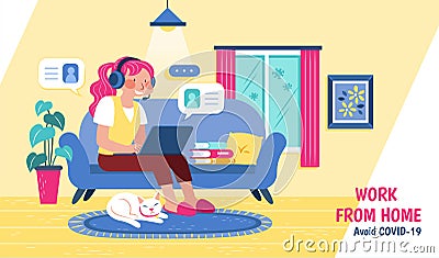 Girl working from home Vector Illustration