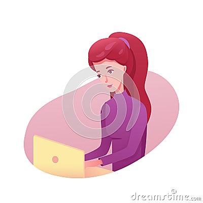 Girl working on laptop flat illustrations Vector Illustration