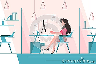 Girl working in office Vector Illustration