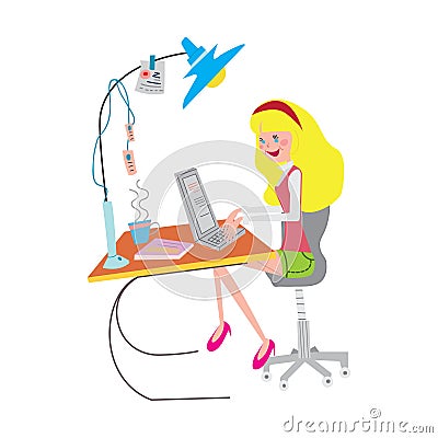 Girl working at the office with notebook Vector Illustration