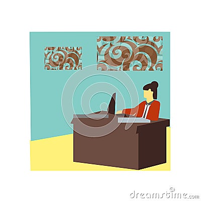 Girl working in the office vector vector sign and symbol isolated on white background, Girl working in the office vector logo Vector Illustration