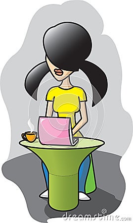 Girl works with computer Stock Photo